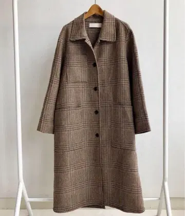 가격 인하 가능! todayful 체크 스탠 칼라 롱 코트