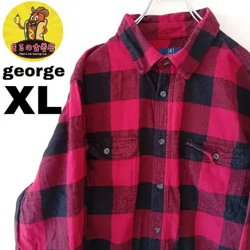 USA 구제 의류 george 플란넬 셔츠 XL 레드 블랙 체크