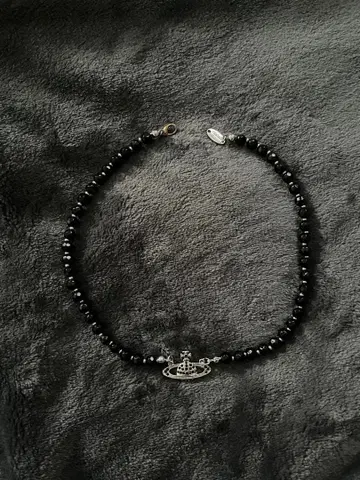 블랙 비즈 혹성 모티브 초커