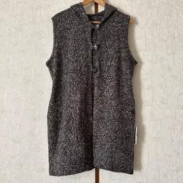 [미사용 카와이 오카다] 롱 기장 베스트 후드 부착 QVC 니트 겉옷 L