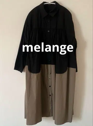 melange 코튼 셔츠 원피스 셔츠 블랙 베이지 투톤 사용