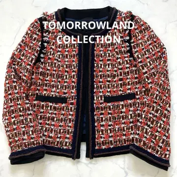 새상품급 투모로우랜드 컬렉션 트위드 노카라 자켓 믹스