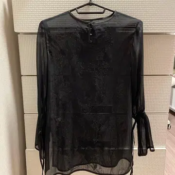 AMERI 블랙 시스루 긴팔 셔츠