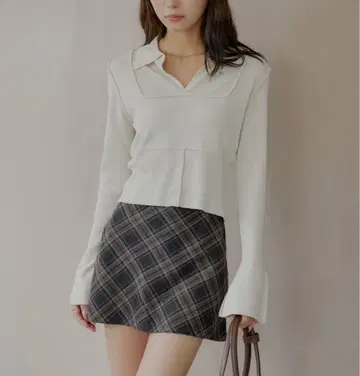 Chico 2WAY 레이어드 체크 박스 타이트 미니스커트