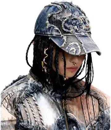 person Soul 데님 가공 캡, 컬러 블루