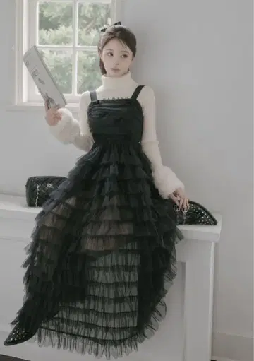 다리치 벨로아 리본 튤 원피스