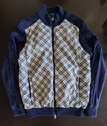 캘러웨이 네이비 체크 무늬 집업 스웨터