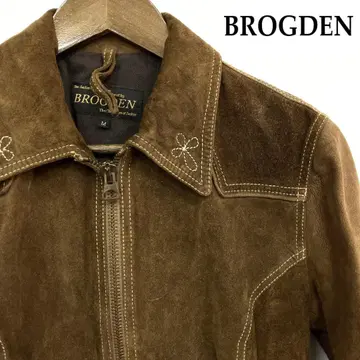 BROGDEN 스웨이드 블루종 가죽 자켓 천연 가죽 자수 브로그덴