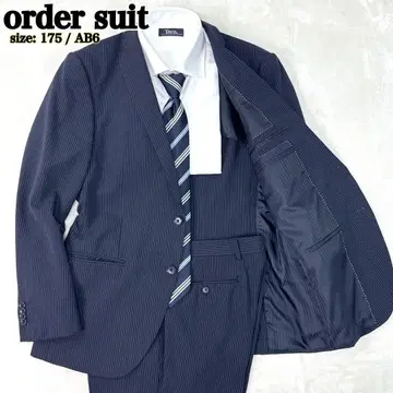 새상품급 오더 수트 AB6 스트라이프 워셔블 울 혼방 네이비