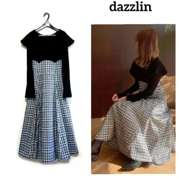 dazzlin 다즐린 빅 칼라 체크 코르셋 원피스