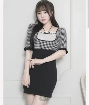 pium 도리 깅엄 니트 카페 원피스 블랙