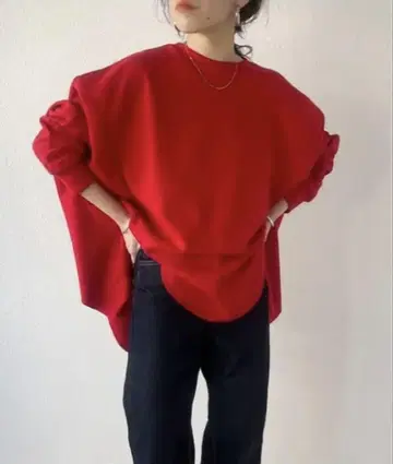 wee9s 오버 사이즈 빨간색 상의 긴팔