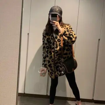 레오파드 보아 노카라 자켓 아우터 플리스 자켓 보아 코트