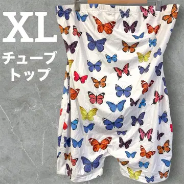 레어 SHEIN [ XL ] 나비 패턴 튜브탑 화이트 컬러풀 쉬인