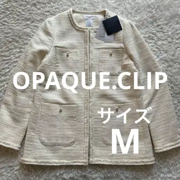새상품 OPAQUE.CLIP 코튼 노카라 트위드 미들 자켓 펄