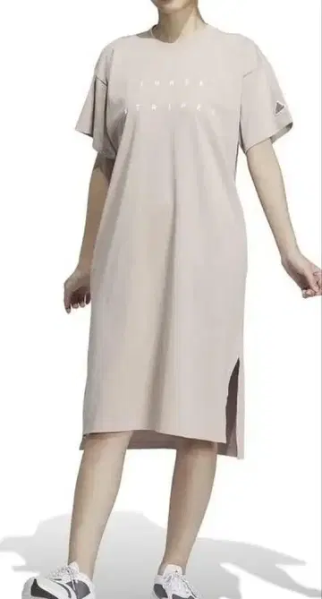베이지 반팔 롱 티셔츠 원피스