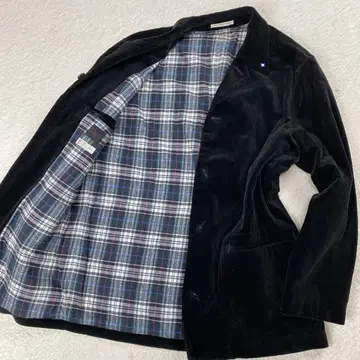 [ 새상품급 L 상당 ] 파파스 코듀로이 자켓 안감 체크 블랙 면 소가죽