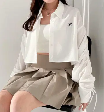 Heather 숏 셔링 셔츠 화이트