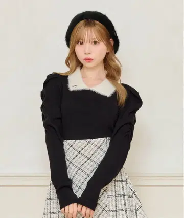 샤기 카라 부착 파워 숄더 니트 [ ZOZOTOWN 한정판 아이템 ]