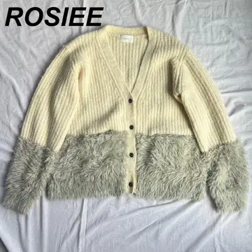 ROSIEE 가디건 밑단 믹스 페더 복슬복슬 니트 가디건