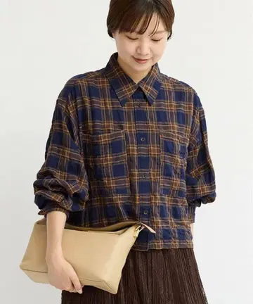 IENA 셔링 체크 숏 셔츠