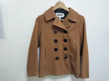 Schott 브라운 더블 브레스트 피 코트 S