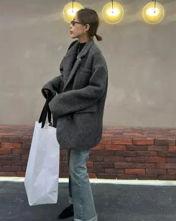 THE FAB CLUB 그레이 샤기 코트 울 100%