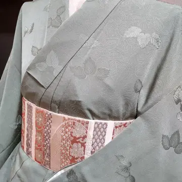 순수 실크 잎 문양 지문양 이로무지 기모노 (676)