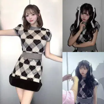 Darich 아가일 하트 체크 니트 셋업
