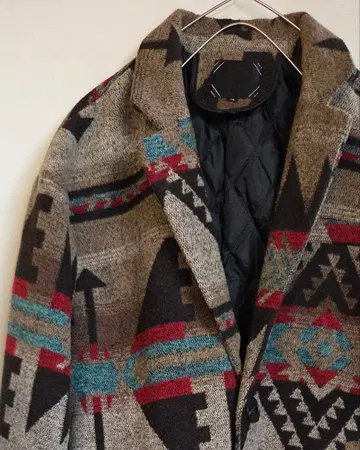 아메리카 원주민풍 울 롱 코트