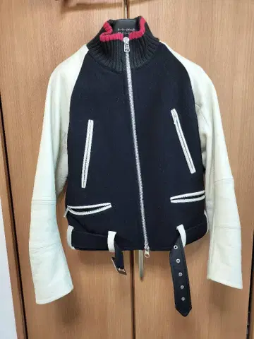 더블 라이더 자켓 네이비 화이트