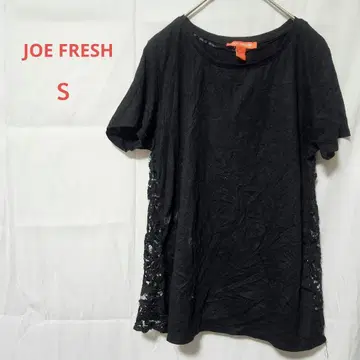 JOE FRESH [S] 블랙 반팔 T셔츠 레이스 구제 의류