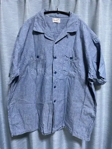 빈티지 반팔 샴브레이 셔츠 오픈 카라 BOX