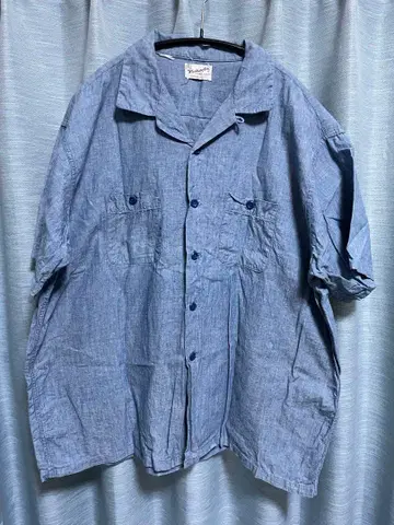 빈티지 반팔 샴브레이 셔츠 오픈 카라 빅 사이즈