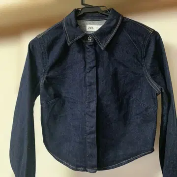 ZARA 다크 블루 크롭 데님 셔츠