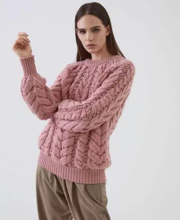 BRUNELLO CUCINELLI 핑크 케이블 니트