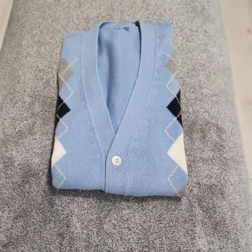 스카이블루 아가일 니트 가디건 민소매