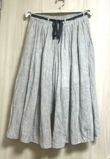 우바소크 린넨 스트라이프 와이드 팬츠 린넨 화이트 큐롯