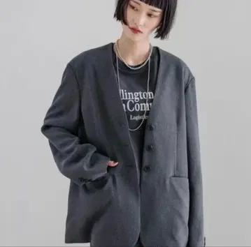 로리즈팜 TR 노카라 자켓 차콜 그레이