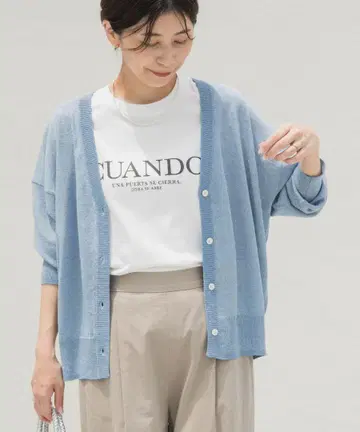 URBAN RESEARCH DOORS 린넨 혼방 가디건 블루