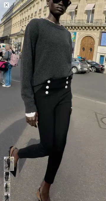 버튼 달린 하이웨스트 스키니 레깅스 블랙