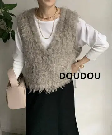 doudou 샤기 니트 베스트 베이지