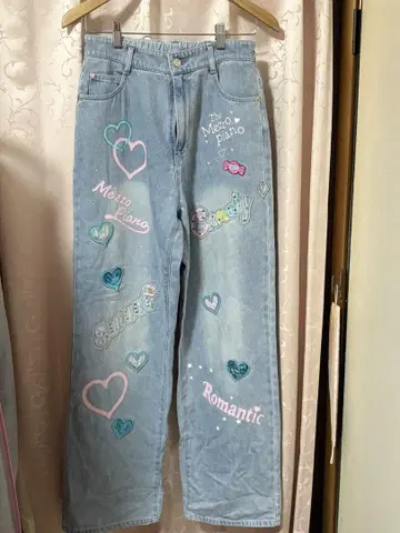 메조피아노 복각 데코라티브 와이드 데님 팬츠