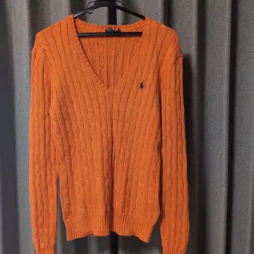 폴로 랄프 로렌 오렌지 V넥 니트 케이블 짜임