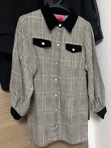 체크 무늬 코듀로이 옷깃 셔츠 원피스