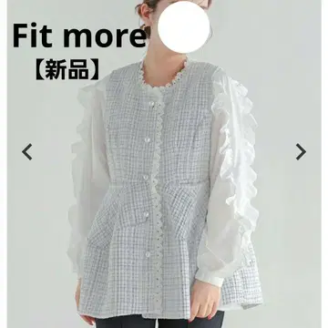 새상품 핏모어 fitmore 펄 버튼 레이스 트위드 베스트 블루