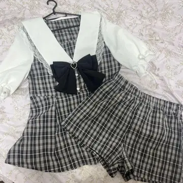 체크 무늬 리본 포함 셋업 양산형 지뢰