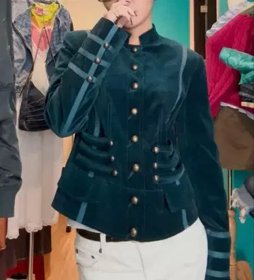 다크 그린 버튼 벨로아 자켓 벨벳 자켓