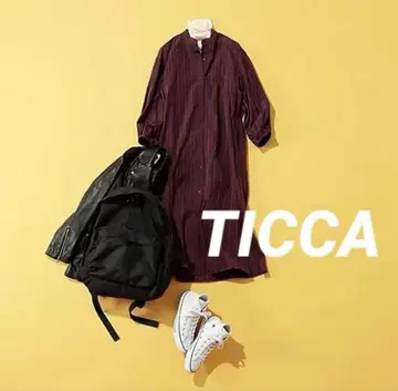 새상품급 TICCA 셔츠 원피스 롱 원피스 브라운 스트라이프 실크 혼방