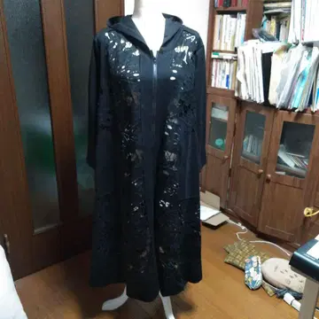 레이시 롱 코트 후드 부착